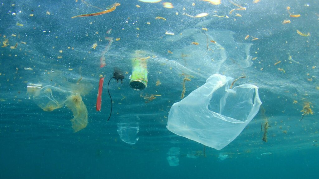 Plastic pollution in the ocean.