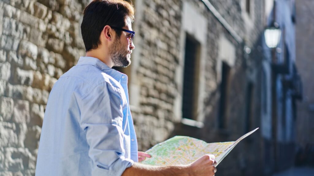 A man following a map.