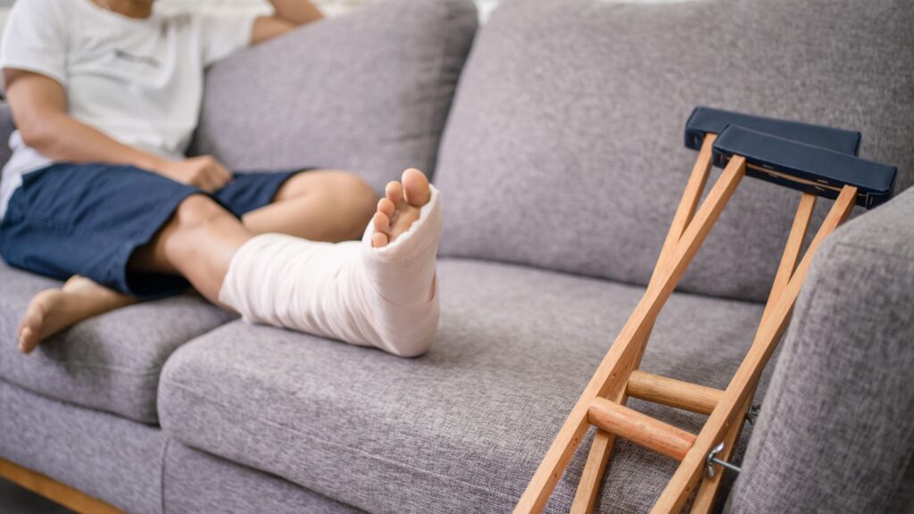 A person with a cast on their leg.
