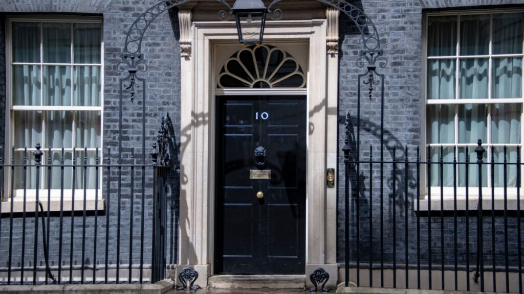 The outside of 10 Downing Street.