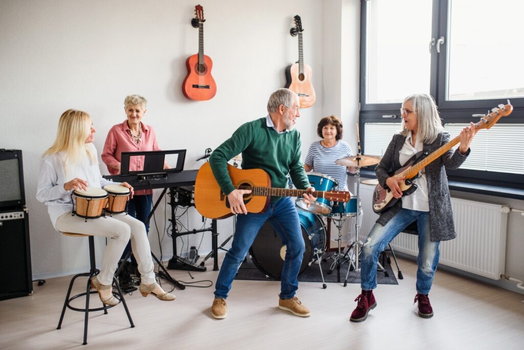 A group of people playing instruments.