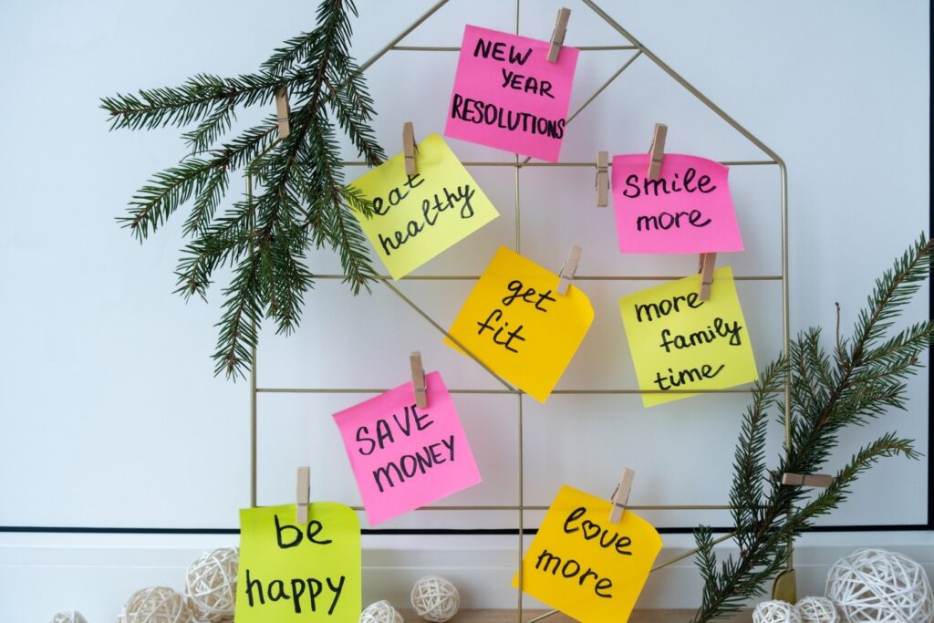 Set of goals on a vision board.